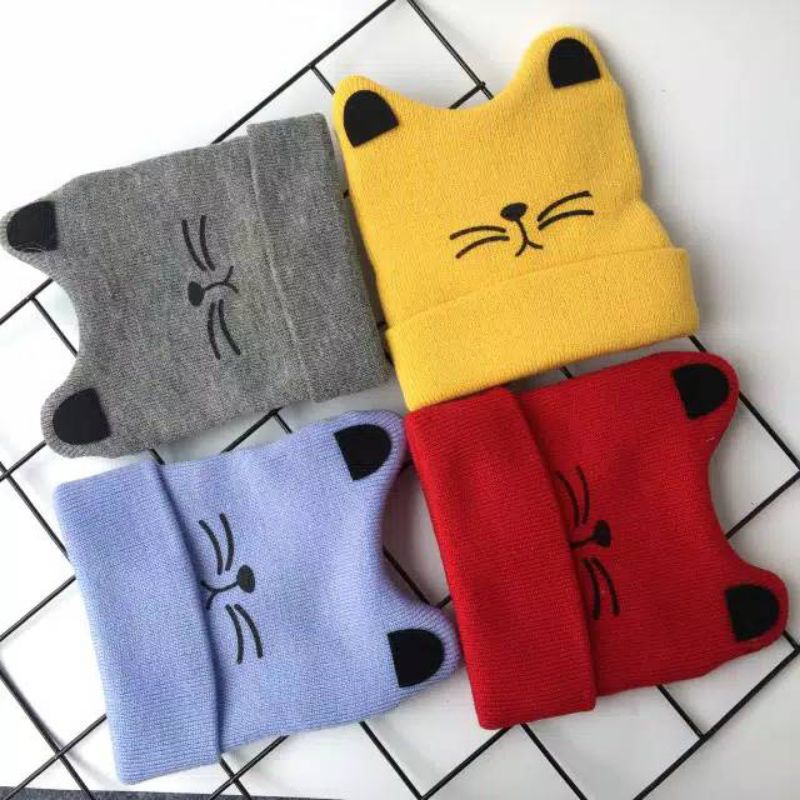 TOPI BAYI KUPLUK RAJUT MOTIF KUCING / TOPI KUPLUK RAJUT BAYI MOTIF KUCING / TOPI ANAK KUPLUK RAJUT T
