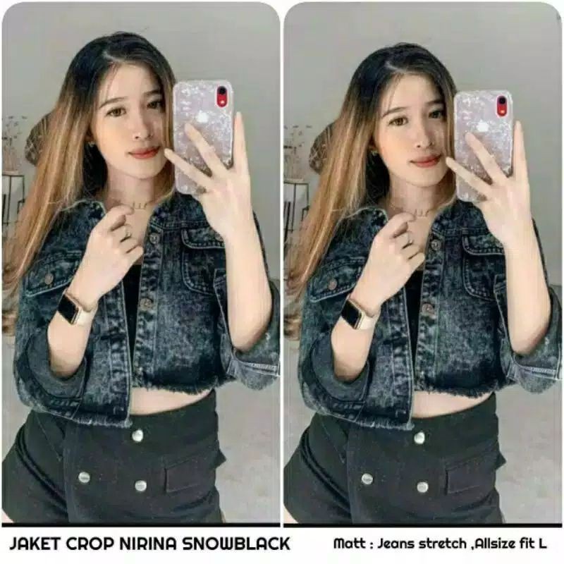 JAKET JEANS WANITA TERBARU - CHANMI CROP RAWIS SNOW BLACK DAN SNOW BLUE