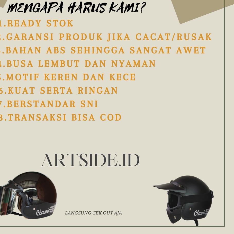 Helm Motor Bogo Retro Classic klasik Pet Pendek Half face Tanpa Kaca SNI Dewasa Pria Wanita ダ