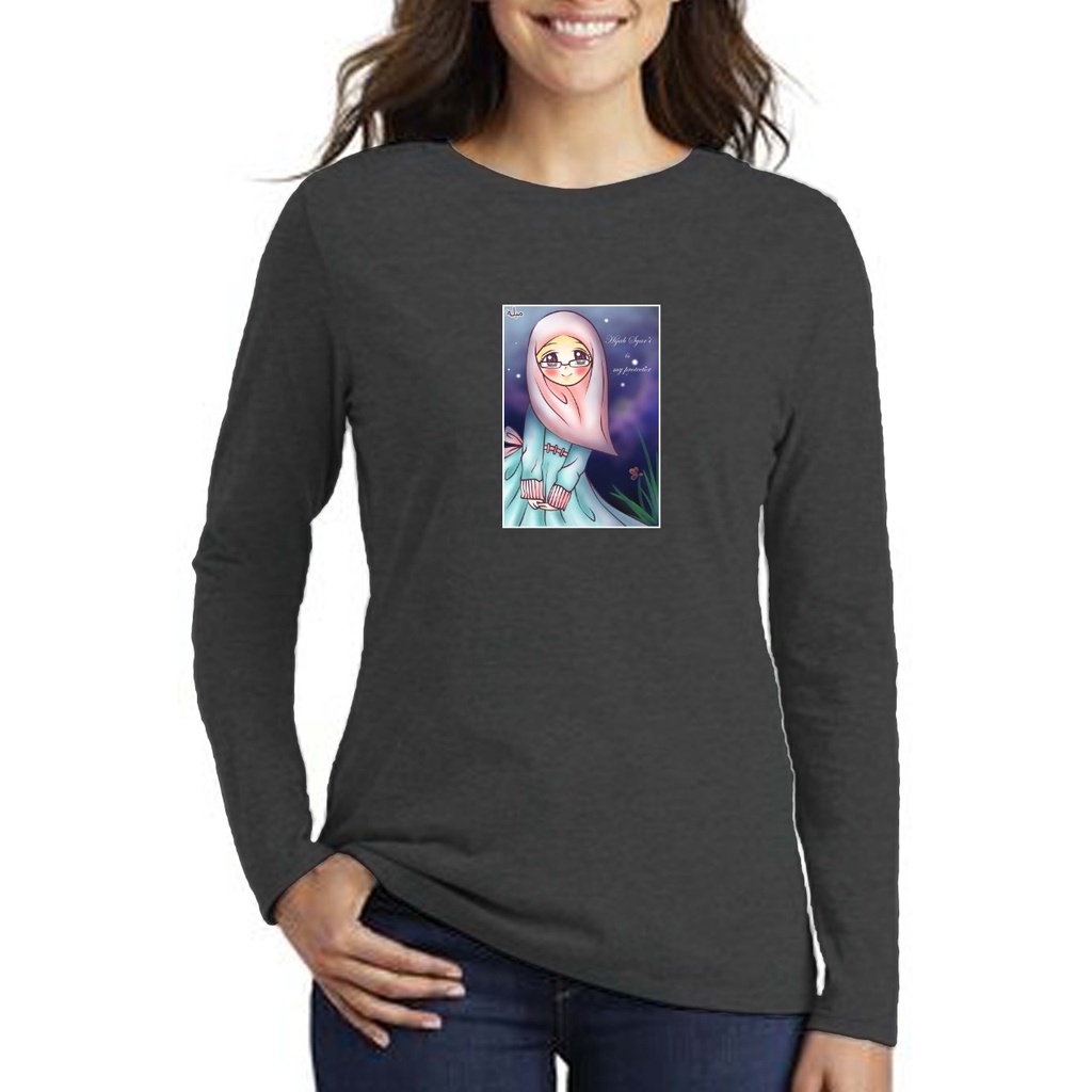 Kaos T-SHIRT Wanita Lengan Panjang DTF HIJAB CUTE,T-shirt Distro Baju Distro Keren.