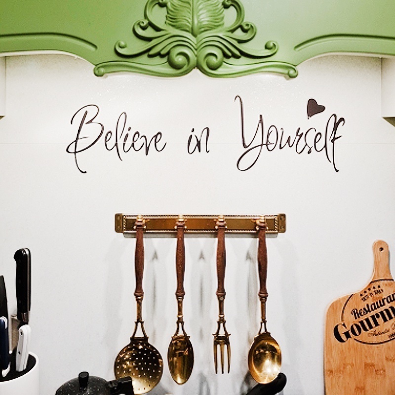 Diy Stiker Dinding Dengan Bahan Mudah Dilepas Gambar Tulisan &quot;Believe In Yourself&quot; Ukuran 20x55cm