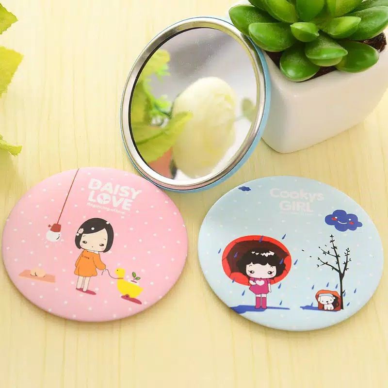 Cermin Bulat Karakter Kaca Cermin Make Up Mini Kaca Travelling Motif Lucu Kaca Mini Travel Size