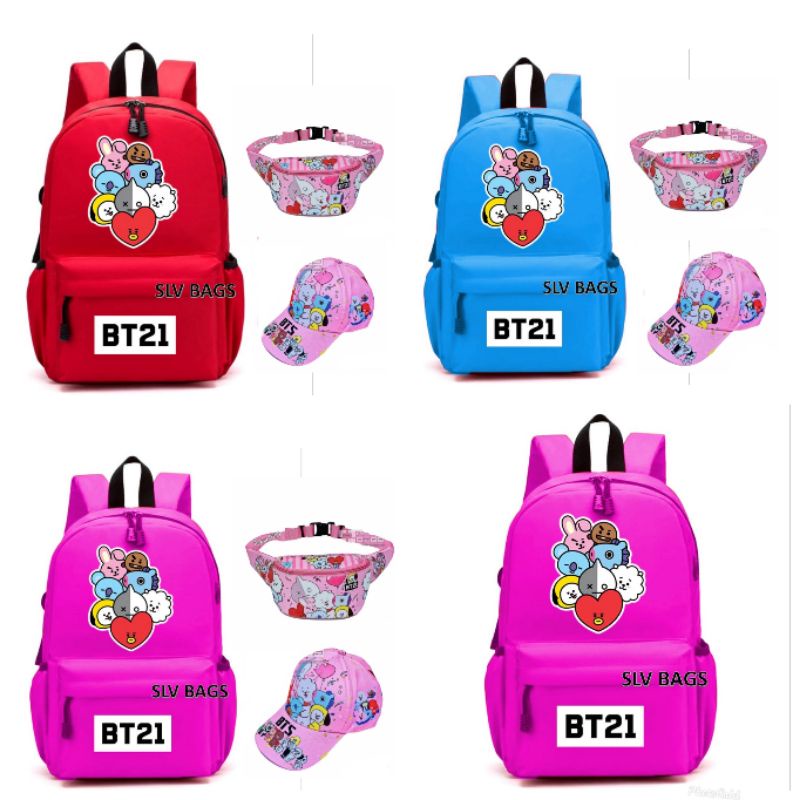 Tas ransel anak sekolah kpop gratis topi tas selempang btts21 dinir