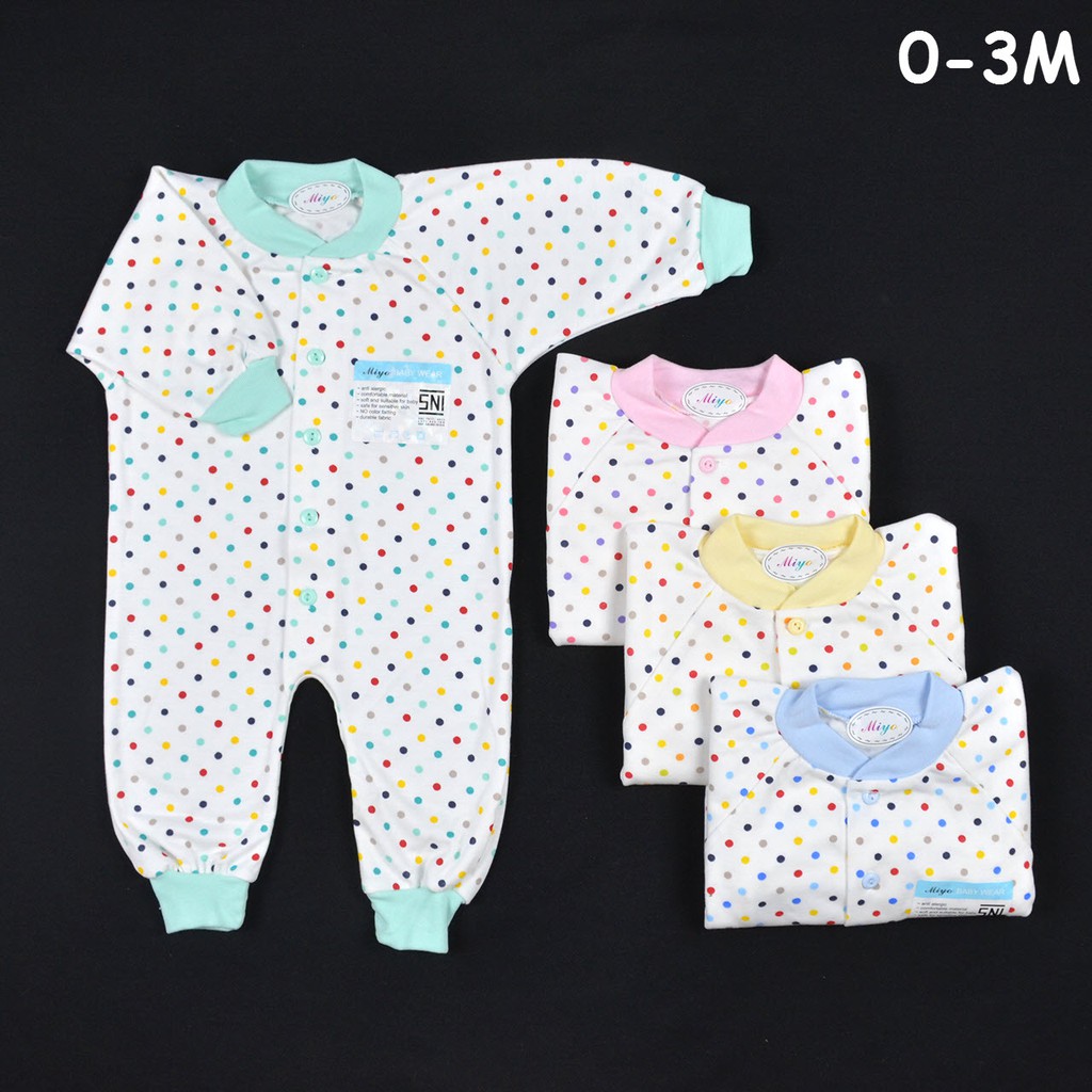 MIYO Baju Kodok Panjang Rib Buka Kaki Bayi Baby Polkadot MIYO Baju Kodok Panjang Rib Buka Kaki Bayi Baby Polkadot