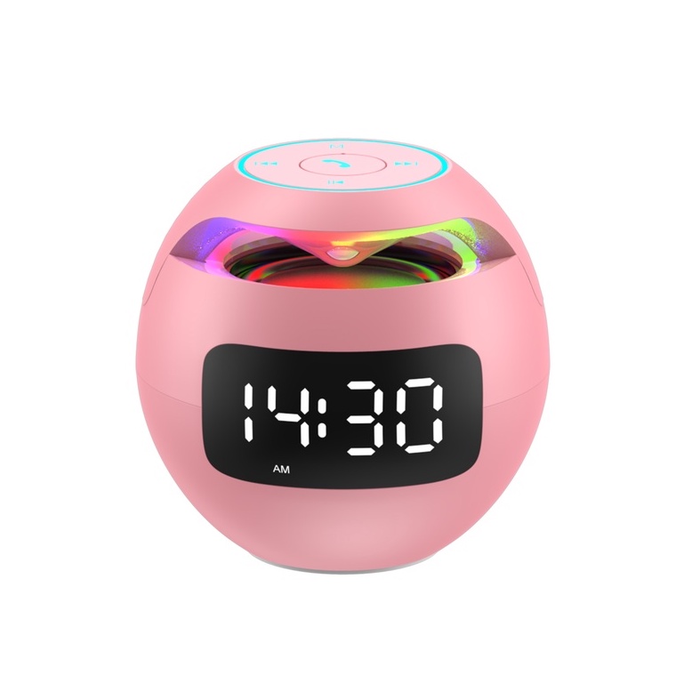 Speaker Bluetooth Alarm Clock Model Bulat & 7 Warna & 2000mA Wireless-G90S PINK