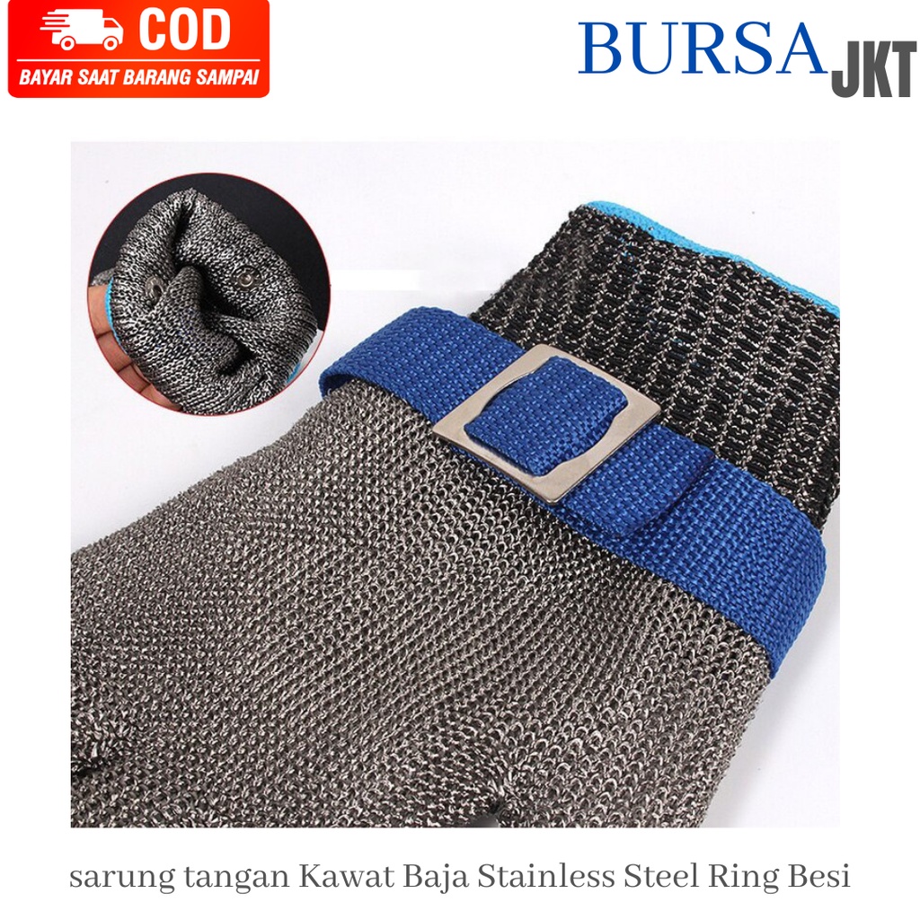 Sarung Tangan Besi Baja Kawat Anti Pisau Senjata Tajam Utk Keselamatan Tukang Steel Glove