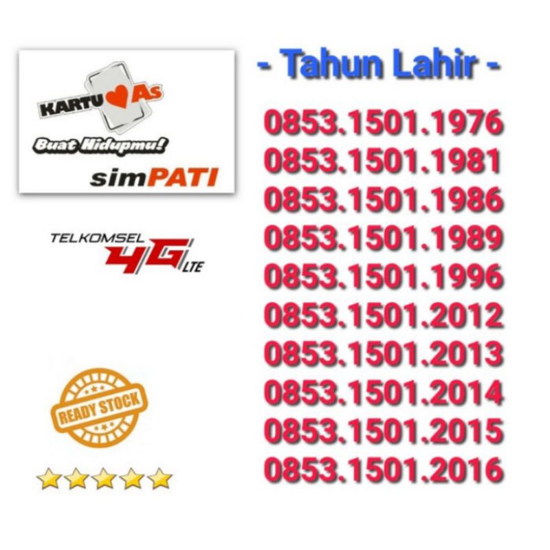 Perdana AS Tahun Lahir / Perdana AS Tahun Kelahiran / Nomor Cantik Simpati / Perdana Simpati Murah