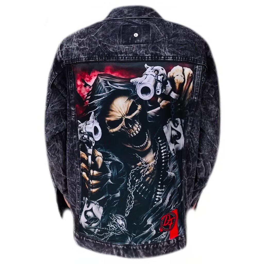 JAKET JEANS PRINTING Denim Pria Sandwash Distro L XL (Size XXL dan 3XL beda katalog) - Black Sandwash I-19