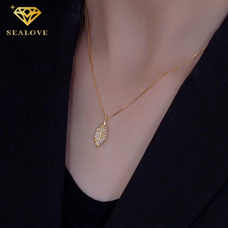 SEALOVE Kalung Titanium Wanita Liontin Daun Perhiasan Kalung Rantai Simple Gaya Korea Kalung Simple Titanium Leaves Necklace Murah Import