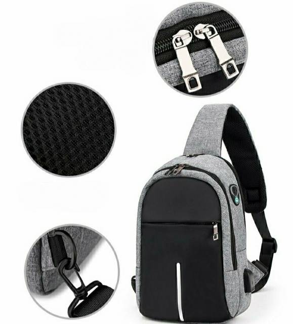 Tas Selempang usb pria casual anti maling multifungsi smart sling bag/chest bag sport