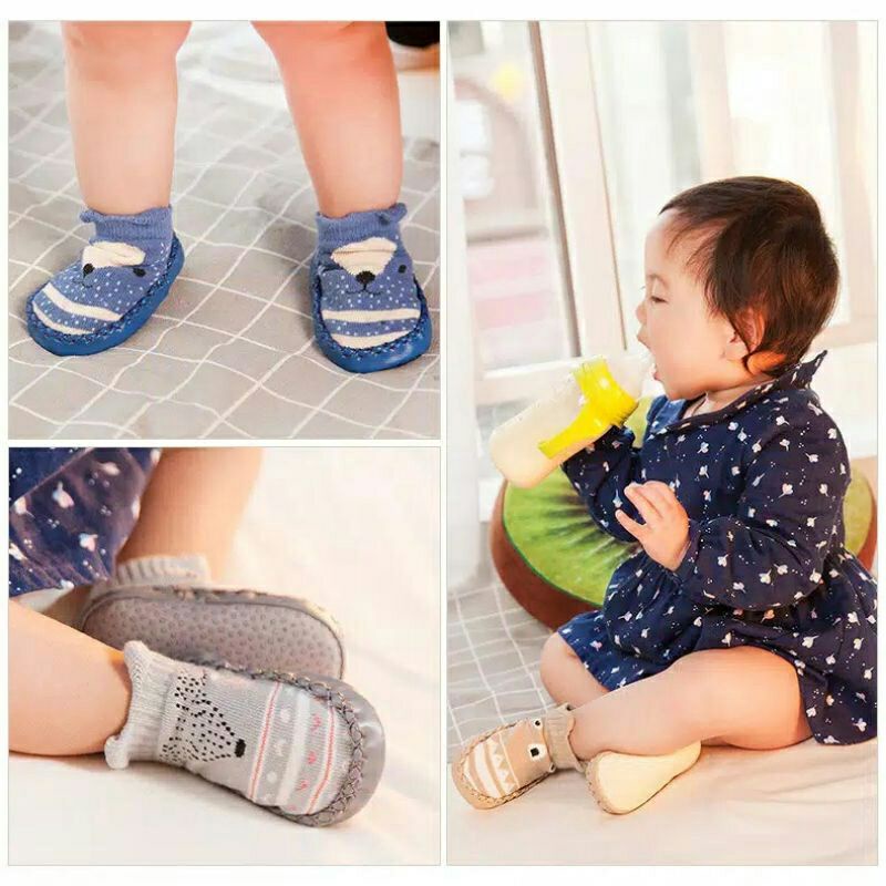 Sepatu Bayi Anti-Slip Kaos Kaki Bayi Korea Motif Kartun Lucu Unisex Bisa Untuk Cowo Cewe