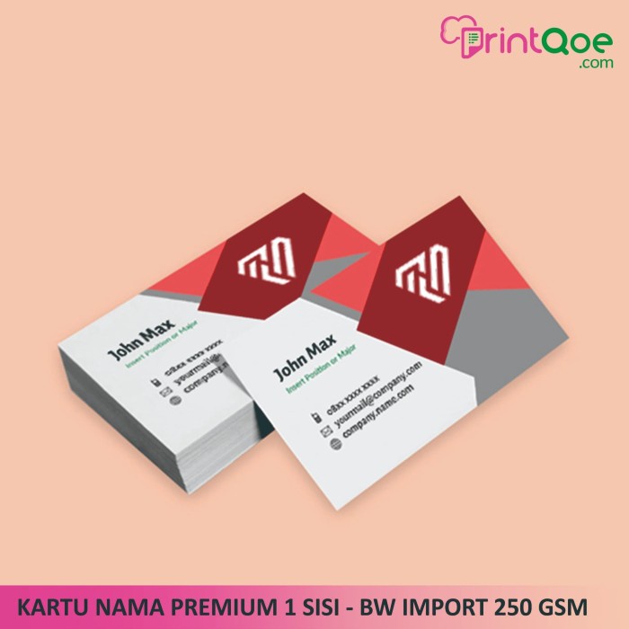 

Hemat Kartu Nama Premium 1 Sisi - Bw Import 250 Gsm Terbatas