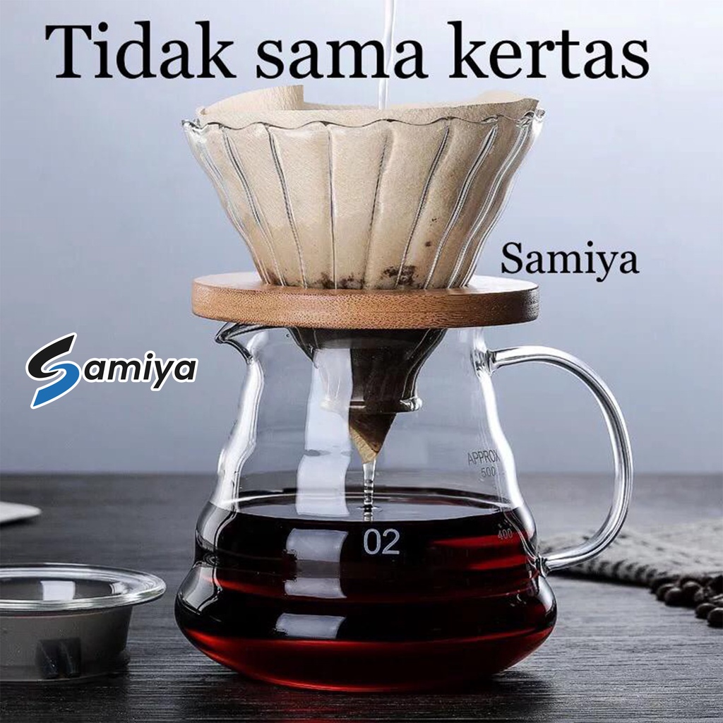 paket coffee server kaca dan dripper kayu 360ml 600ml / kopi server v60 set 01 02 / coffee pot set