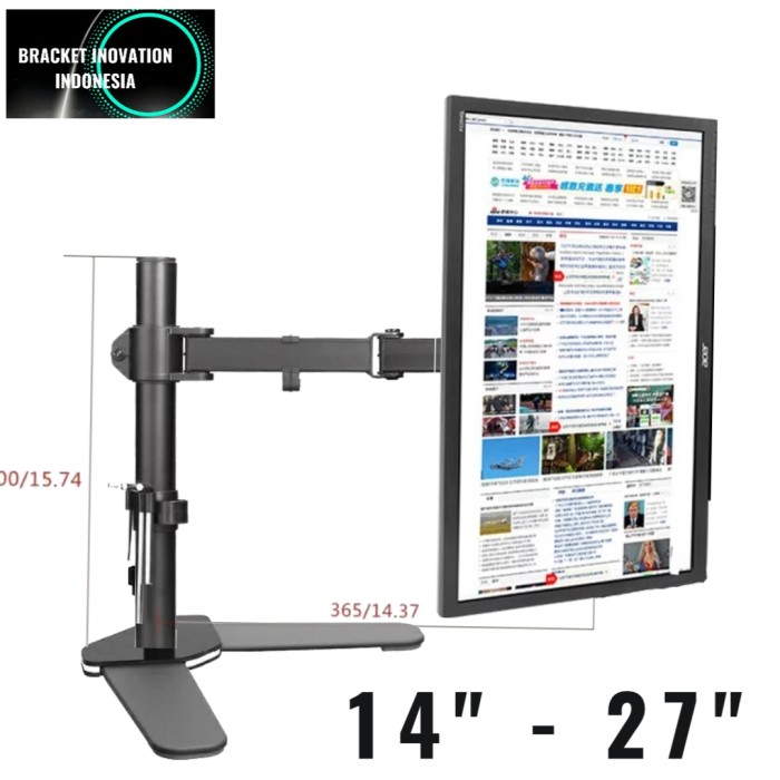 Bracket stand jepit meja single arm desk mount monitor 14-27 inci