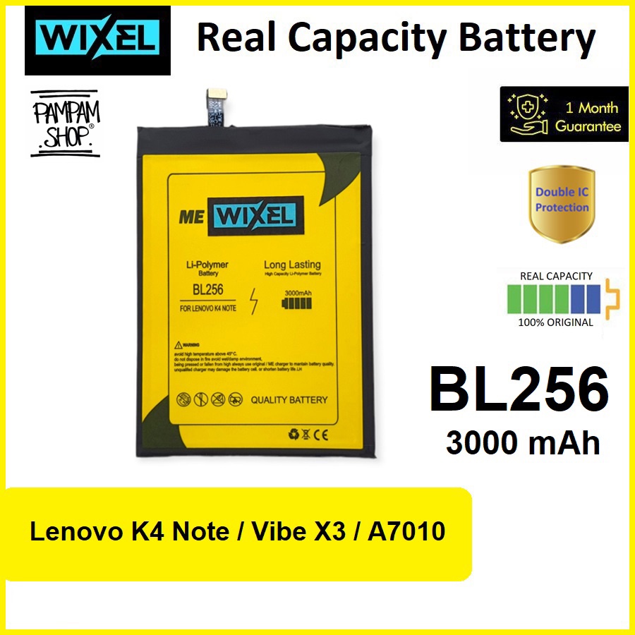 WIXEL ME Baterai Lenovo BL256 K4 Note Vibe X3 A7010 Real Capacity Battery Original Batre Batrai Ori HP Handphone BL 256