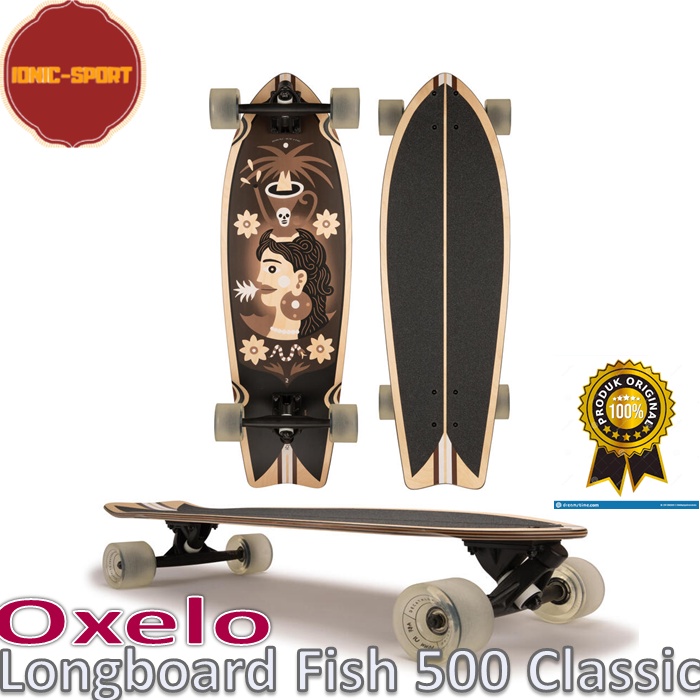 Oxelo Longboard Dewasa Fish 500 Skateboard Fulset Premium 180 mm Size 9 Papan Skate - Mystic Wood