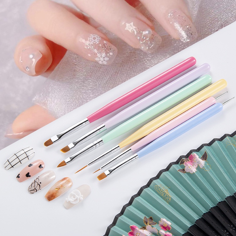 1pc Brush Pen Gambar Nail Art Akrilik Gagang Kayu Untuk DIY Manicure