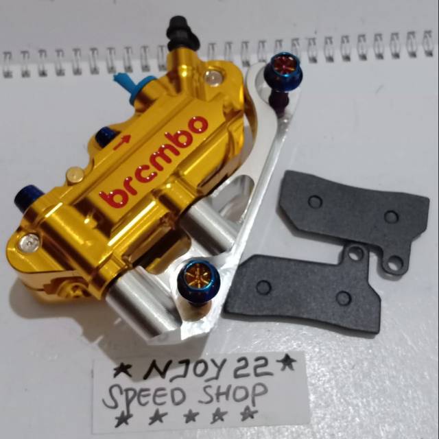 PAKET REM DEPAN BREMBO MONOBLOK 4P PLUS BAUT PROBOLT BREKET SUPRA110 WAVE125 KARISMA