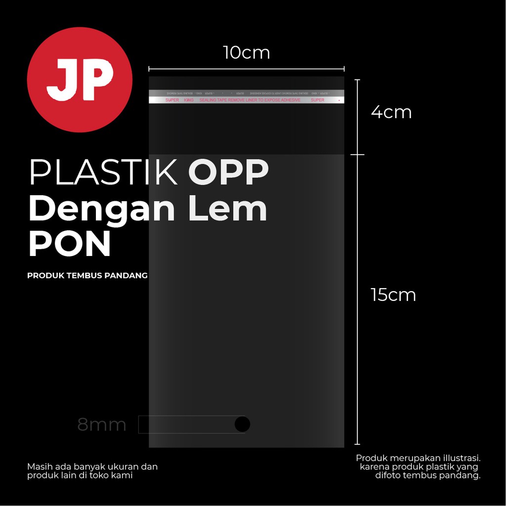 Plastik OPP PON bulat Ukuran 10x15cm +4(LEM) (1 pack isi 100) TEBAL