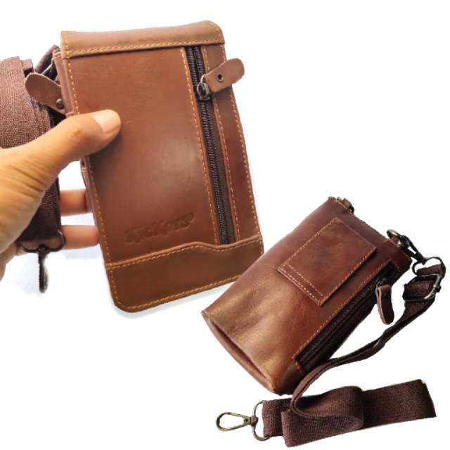 Sarung hp double  kulit asli kickers plus selempang