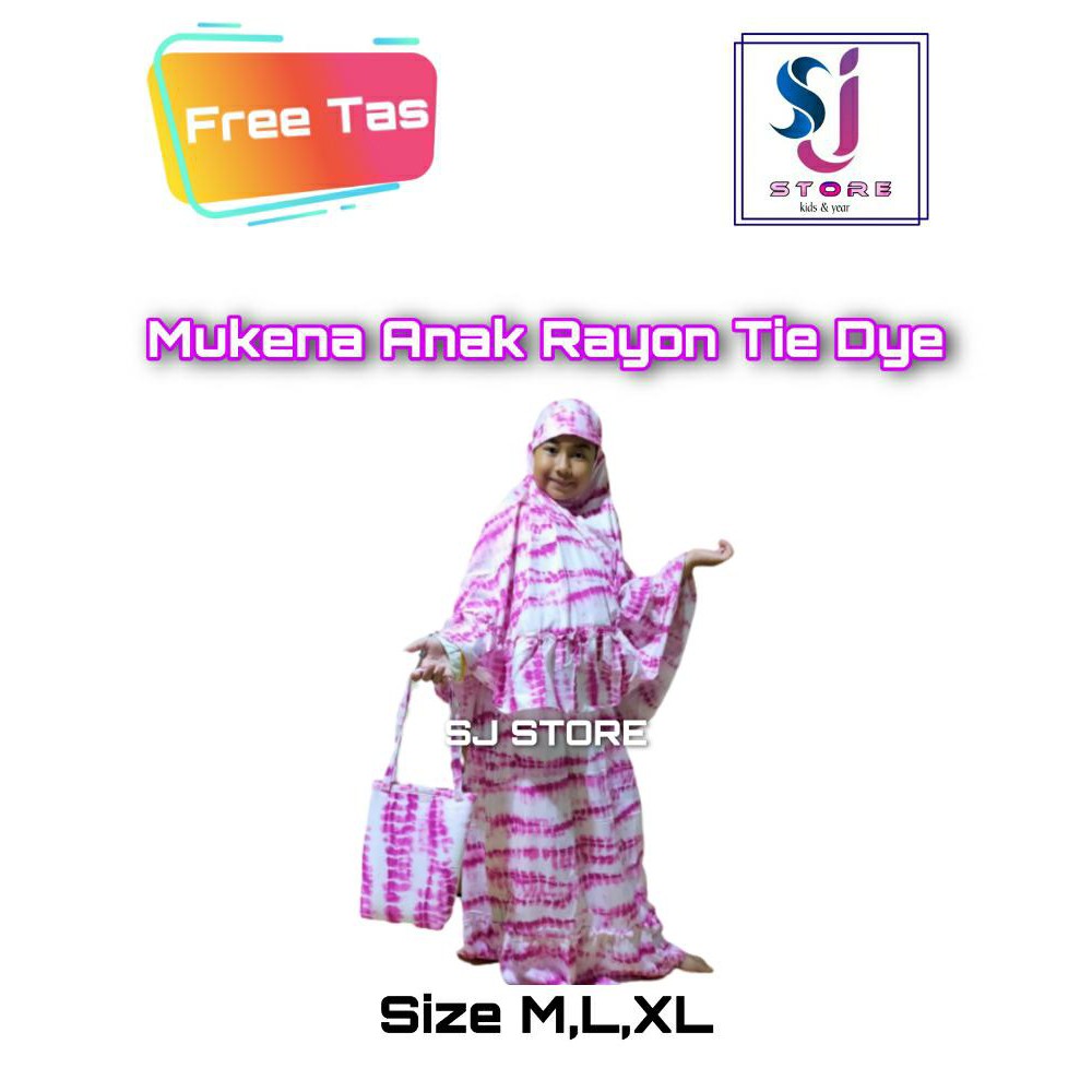 Mukenah Anak Perempuan / Mukena Anak Terbaru Rayon Tie Dye Fre Tas 1 - 10 Tahun