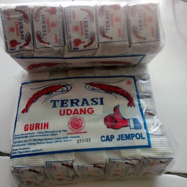 

Isi 50pcs@10grm terasi udang cap jempol