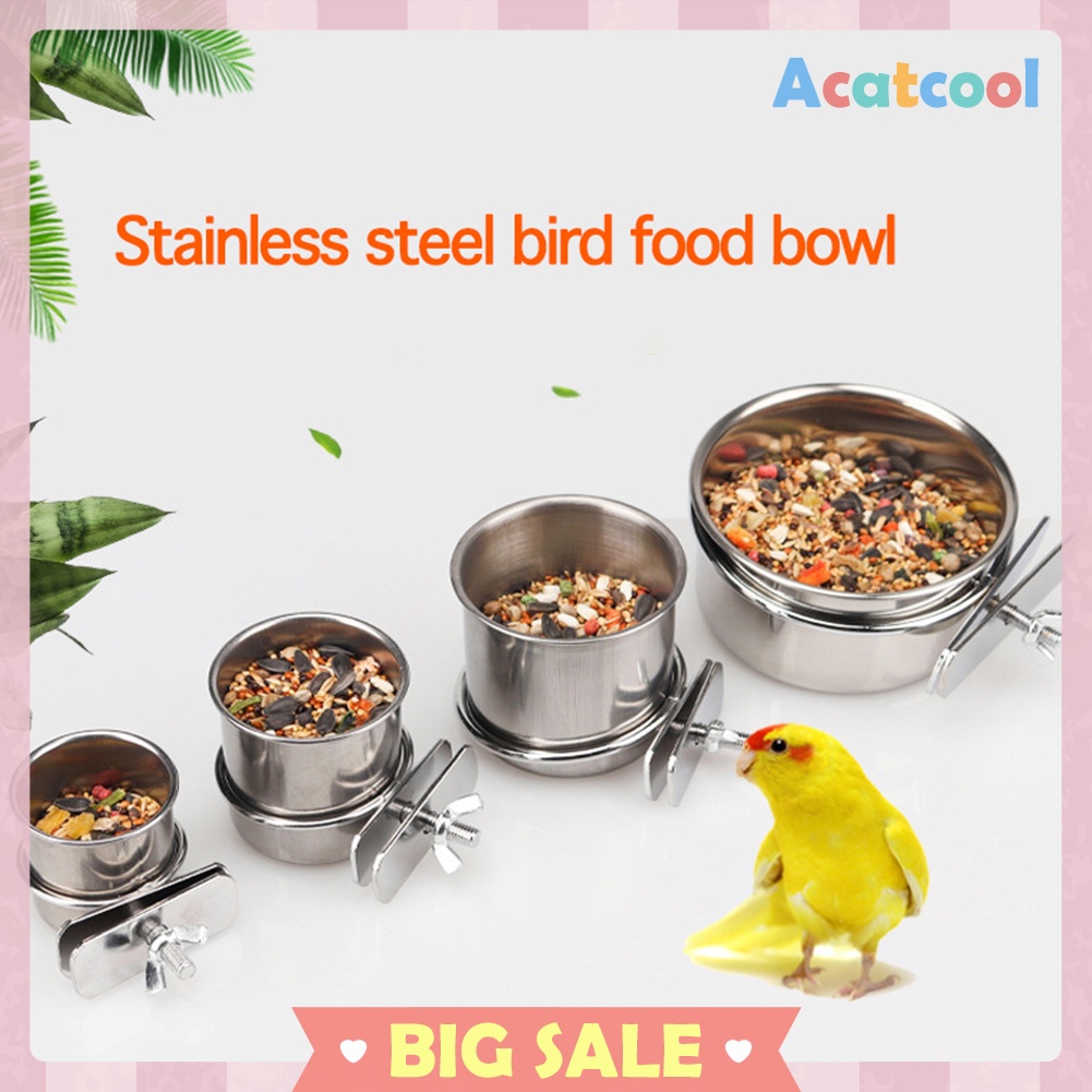 Stainless Steel Pet Birds Hang Cage Bowl Parrot Feeding Food Drinking Dish