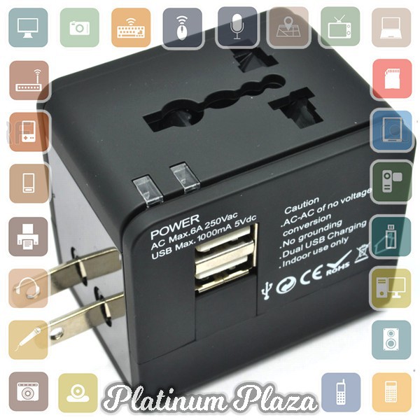 Travel Adapter Universal Plug EU UK US dengan 1A USB Port - Black`681O5W-