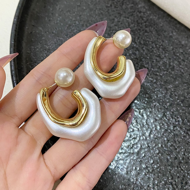 Anting Mutiara Berbentuk C Geometris Sederhana Aksesoris Telinga Wanita Korea vintage