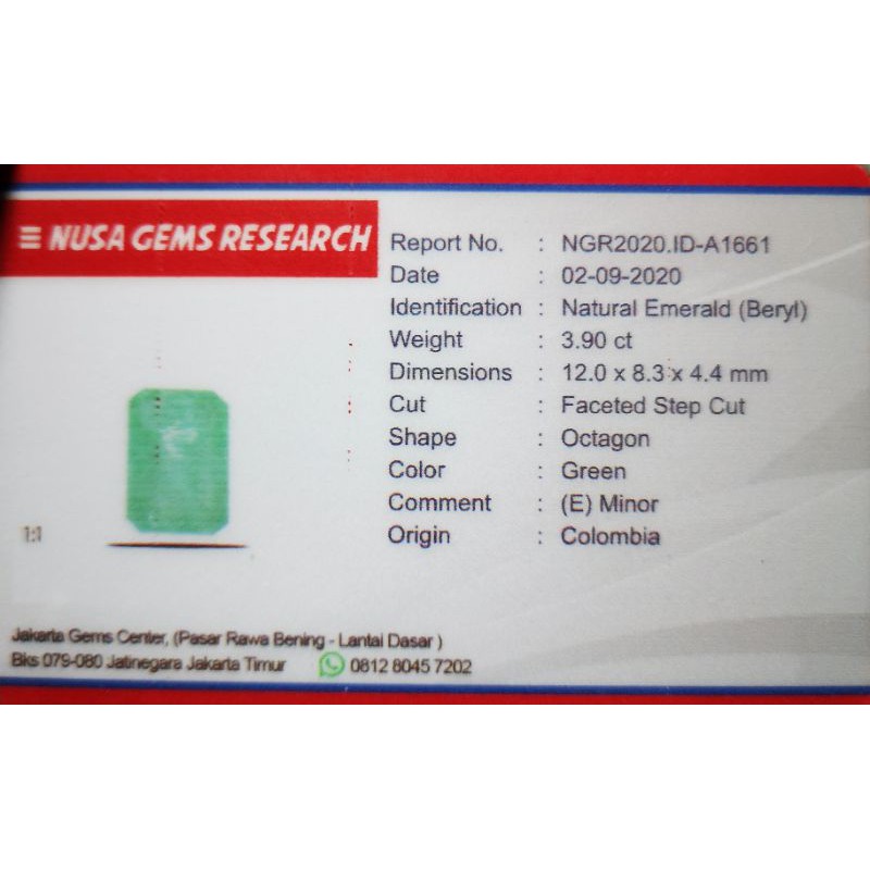 Natural Batu Permata Emerald Beryl Zambrud Colombia Minor + Memo Ngr Lab