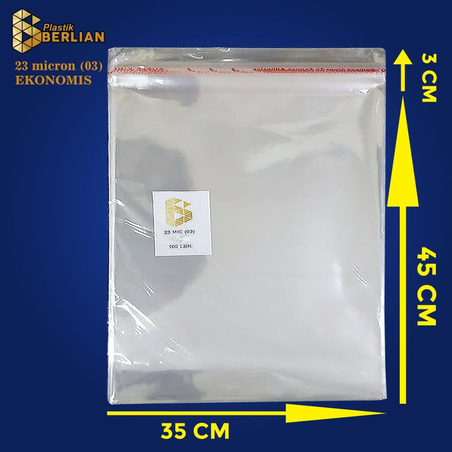 

RB 35 x 45 cm Plastik OPP EKONOMIS 23micron (100 lbr) (lem/seal)