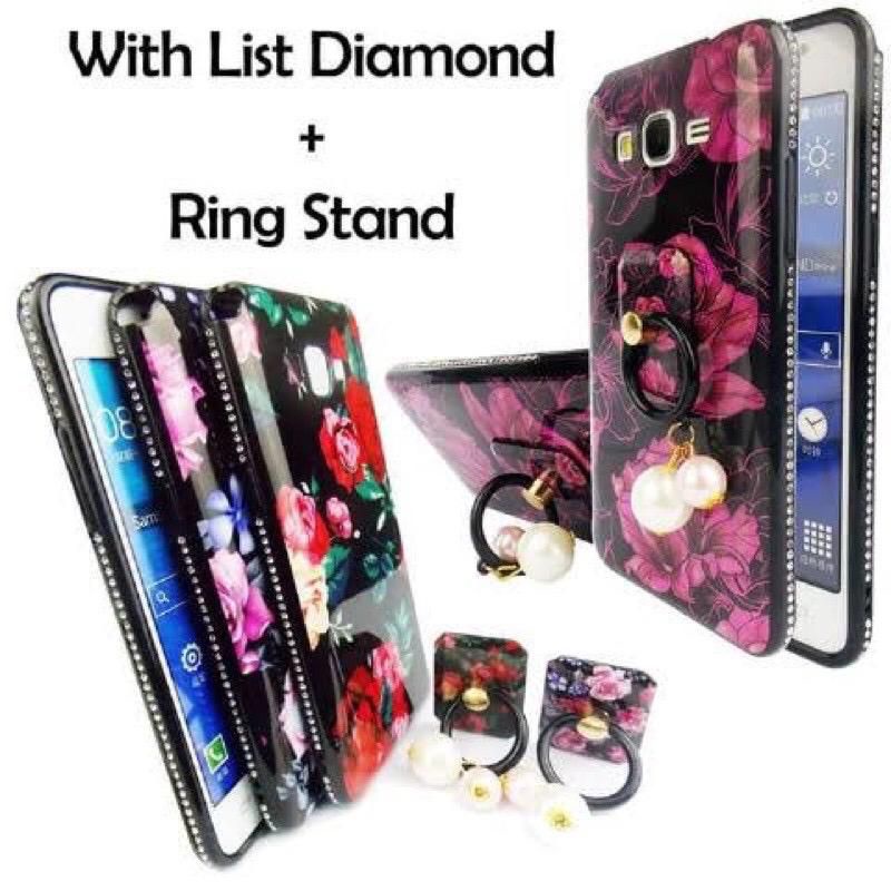 Case Flower + ring stand ( Ringnya Terlepas ) for Samsung/Xiaomi/Oppo/Vivo