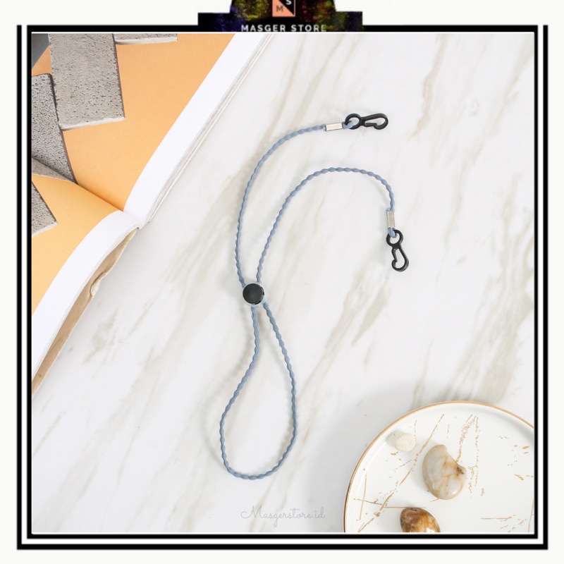 Kalung Masker Hijab 2in1 Strap Masker Elastis Stretchy Tali masker Kalung Strap Mask Hijab Strap Mask Premium-Stretch Ethnic Grey