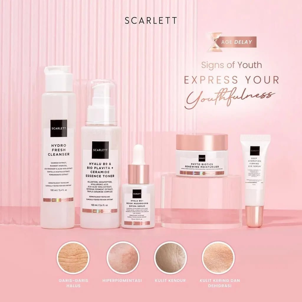 (NEW) SCARLETT Whitening Age Delay Series / Skincare Anti Aging - Anti Penuaan 5in1 / Paket Scarlett