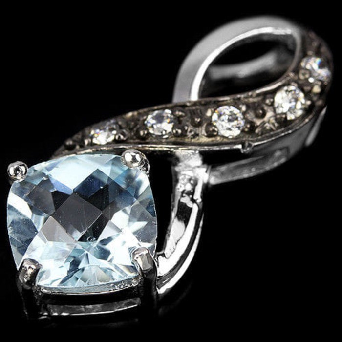 LIONTIN WANITA SKY BLUE TOPAZ & WHITE CZ STERLING 925