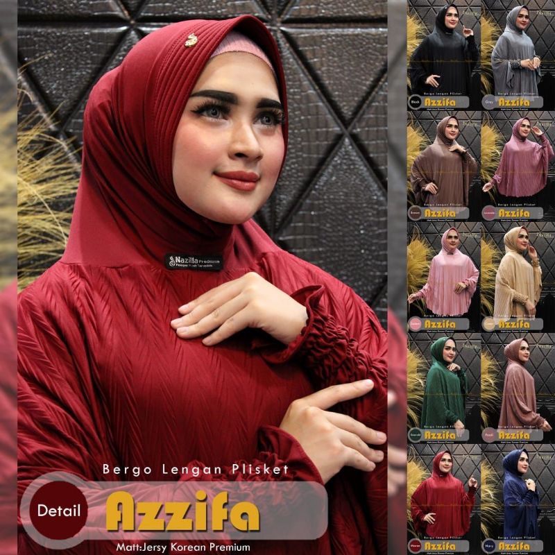 Hijab Khimar Instant Bergo Lengan Azzifa Plisket  Original Nazilla