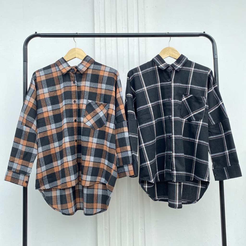 KEMEJA FLANEL BOYFRIEND KOREA OVERSIZE OMBRE PREMIUM SHIRT B341