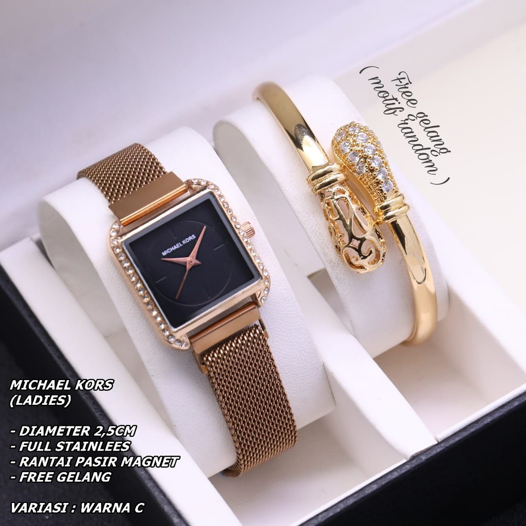 JAM TANGAN WANITA FASHION RANTAI PASIR BODY SEGI DIAMOND FREE GELANG