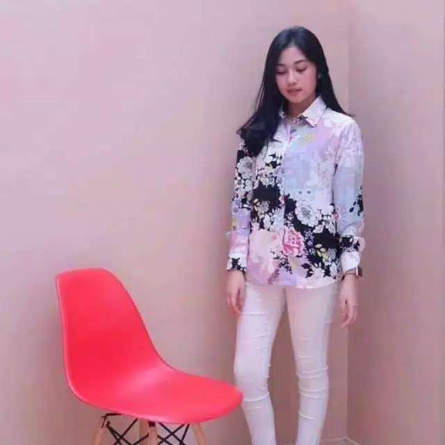 Kemeja Wanita Motif Bunga Cantik - Mejiku Blouse