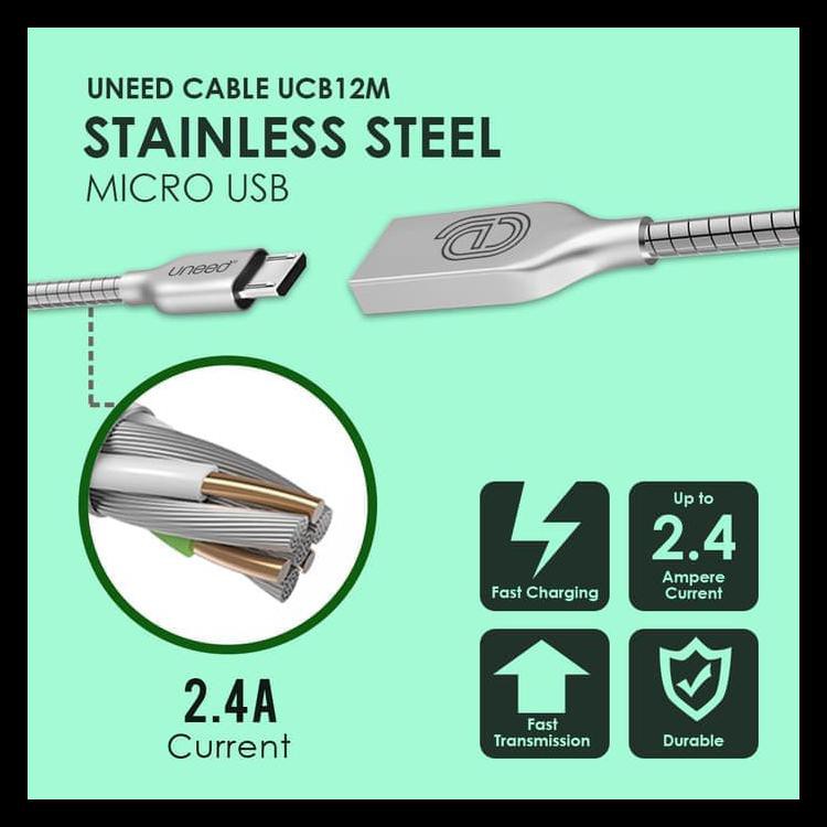 Uneed Kabel Micro Usb Stainless Steel Quick Charge & Data Cable Xiaomi Kode 492
