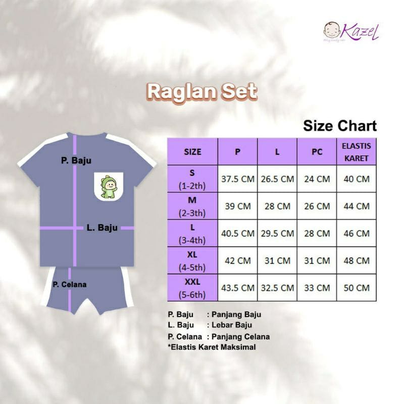 Kazel Setelan Pendek Raglan Set - Motif Random Per 2Pcs