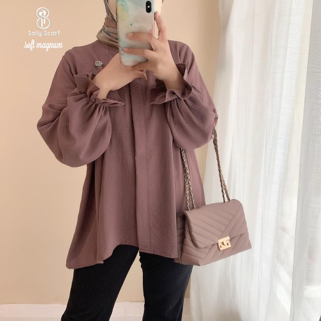 Anona crinkle airflow blouse wanita busui full kancing / oversized-3