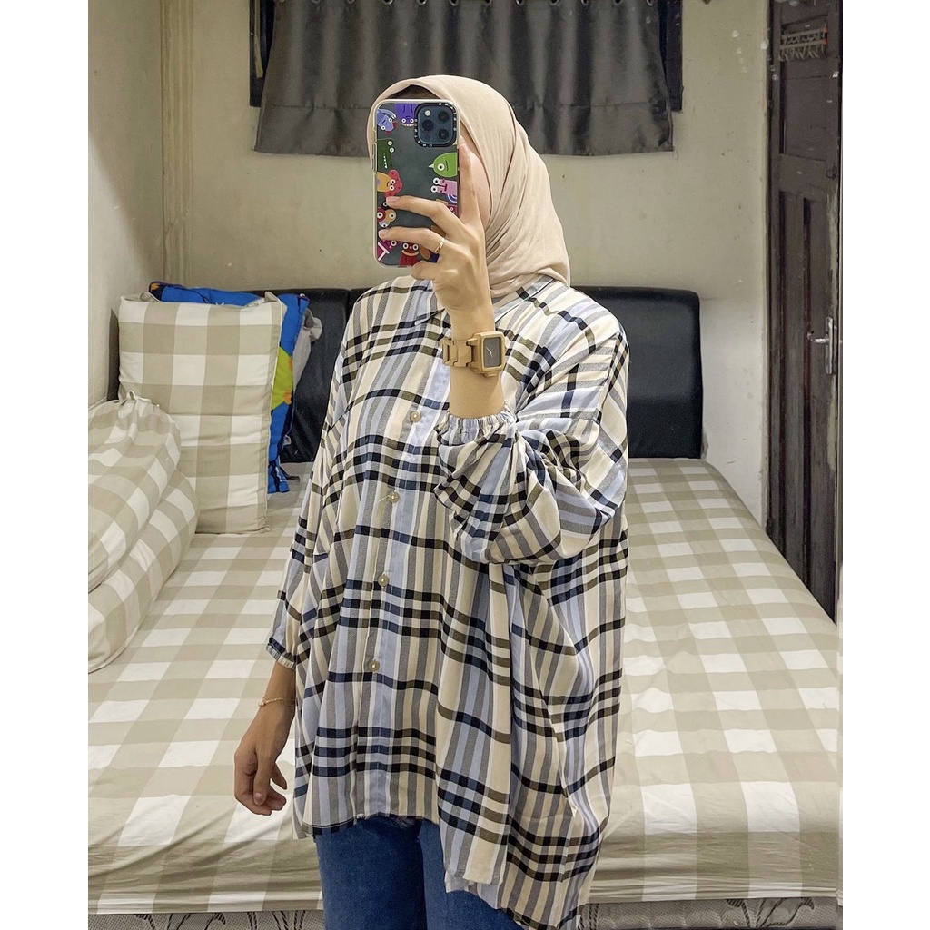 Oversized Kotak Naila Kemeja Katun Rayon Kemeja Oversized SHIRT by DAZPROJECT