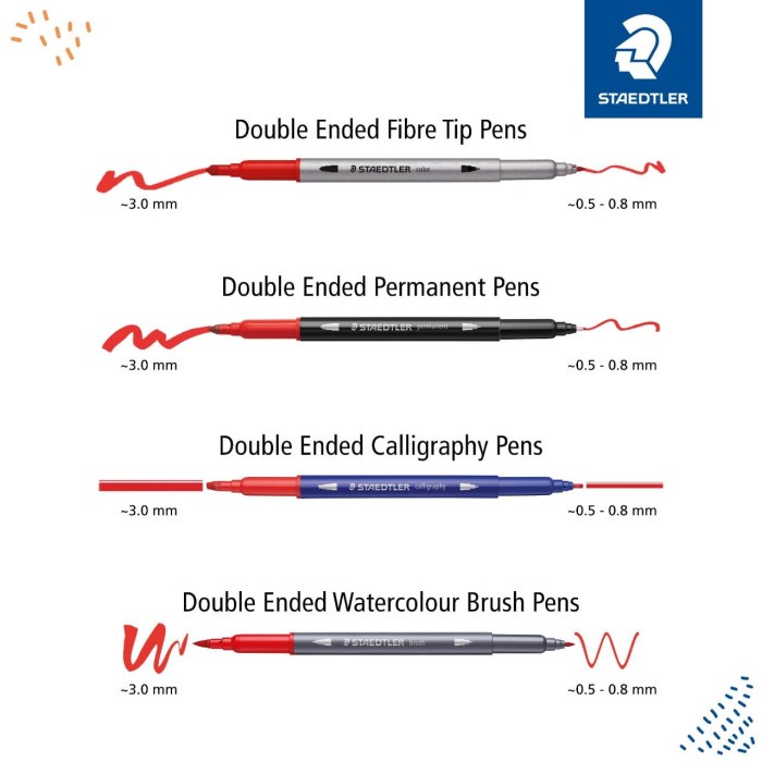 

kaligrafi-perlengkapan- staedtler double ended calligraphy pen - set 12 -perlengkapan-kaligrafi.