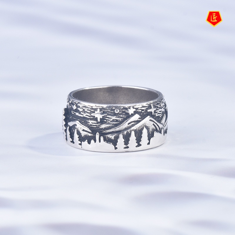 [Ready Stock]S925 Silver Retro Creative Coniferous Forest Ring