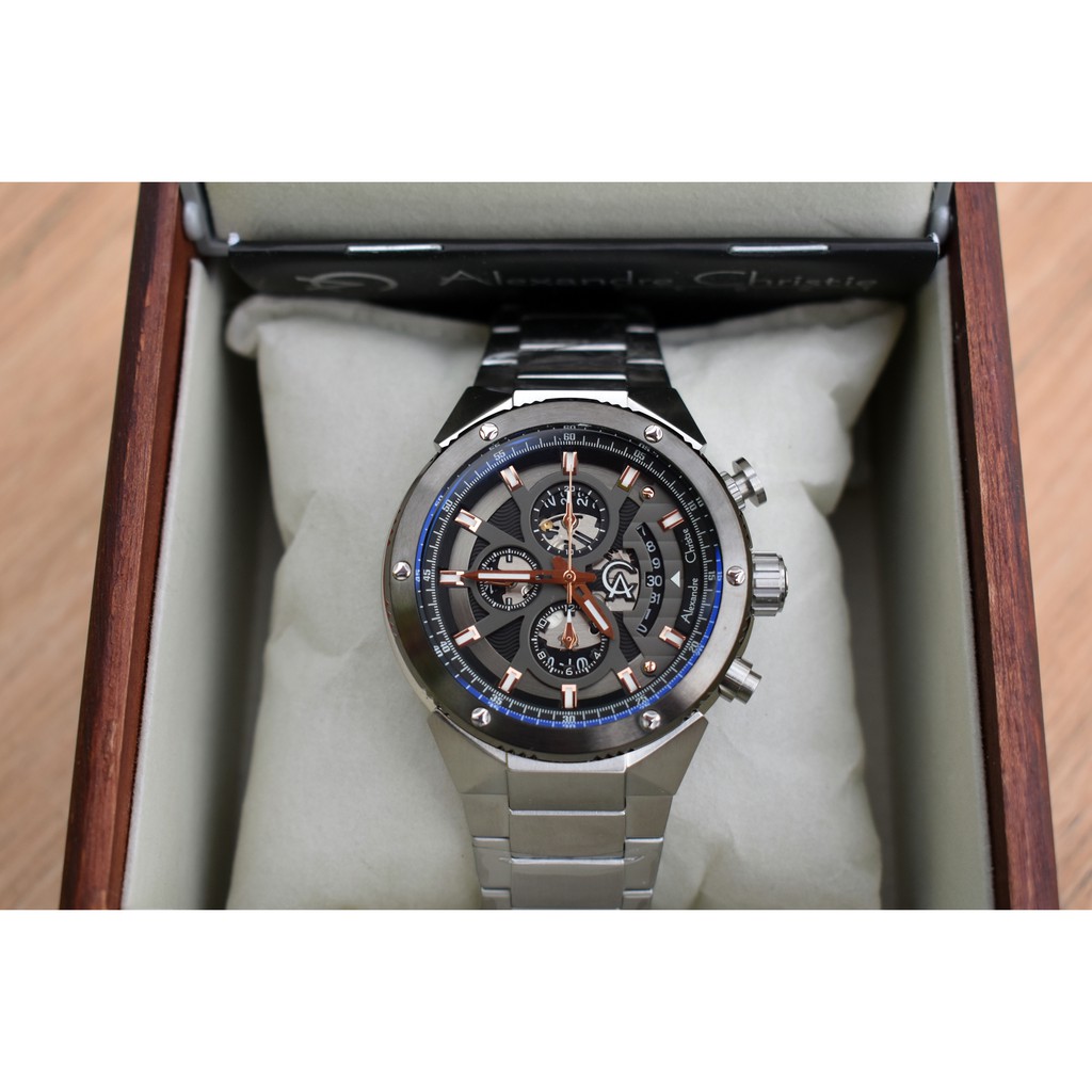 Jam Tangan Alexandre Christie Cowok Pria AC 6461 MC Silver Black