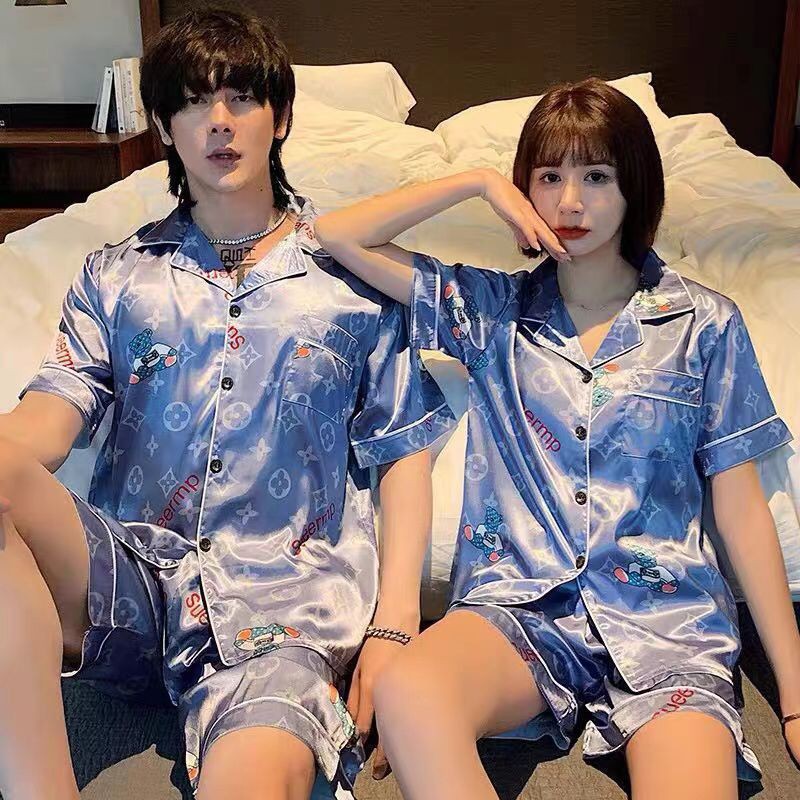 BAJU TIDUR PIYAMA PRIA WANITA COUPLE CP SATIN SILK ADEM HALUS IMPORT ERKUALITAS MOTIF KRA KANCING LIMA LENGAN PENDEK SETELAN CELANA PENDEK HOTPANTS MOTIF LUXURY FASHIONABLE TERBARU SIZE M-XXXL FIT TO 80KG