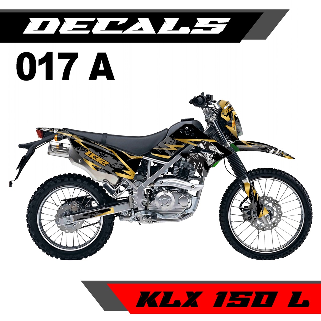 Decal Sticker - Dekal Stiker KLX 150 S / L Fullbody Custom Desain SUPERMOTO Garis Gold  - 017
