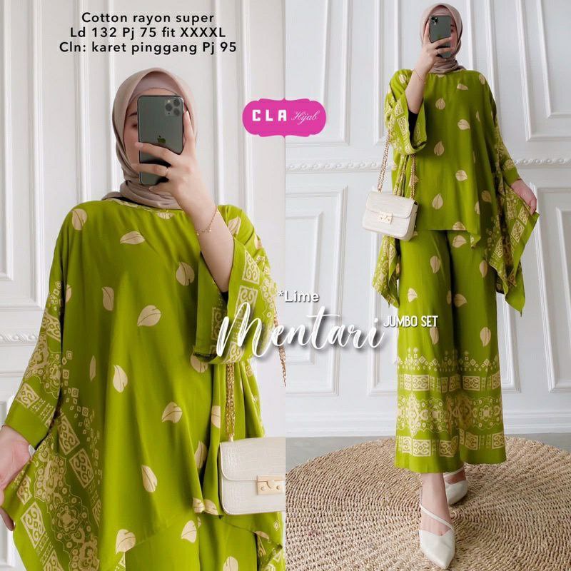 Mentari Big Set - One Set Jumbo Rayon Batik Premium Waka Waka Setelan Wanita Celana Panjang Set Bigsize LD 132 cm