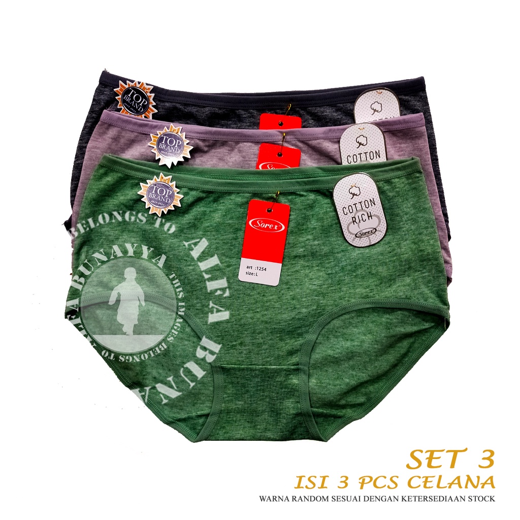 3 Pcs Celana Dalam Wanita SOREX 1254 - CD Underwear - Cutton Rich - Pakaian Dalam Wanita Katun Cotton